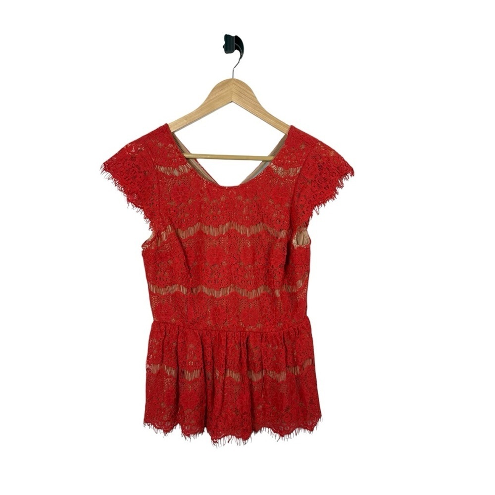 Maeve by Anthropologie Katrine Lace Peplum Blouse Red Size XS